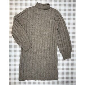 Quiet Luxury Wool Blend Turtleneck Sweater Dress Taupe XS